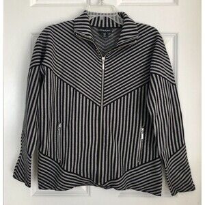 Cynthia Rowley Women's Sweater Knit Size Small Striped Grey/Black Full Zipper